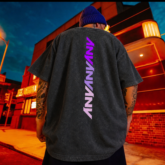 “Spectrum” Heavy Faded Stone Wash Tee (Black/Purple)