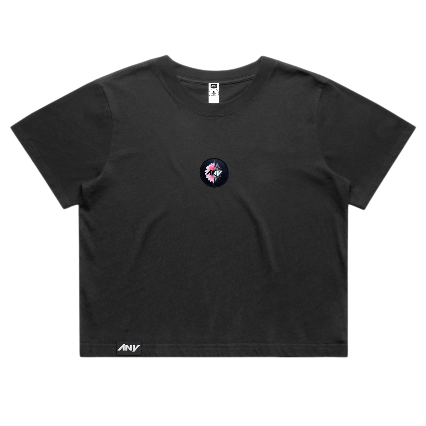 Wo's "Beauty & Brokenness" Patched Heavy Faded Crop Tee (Black)