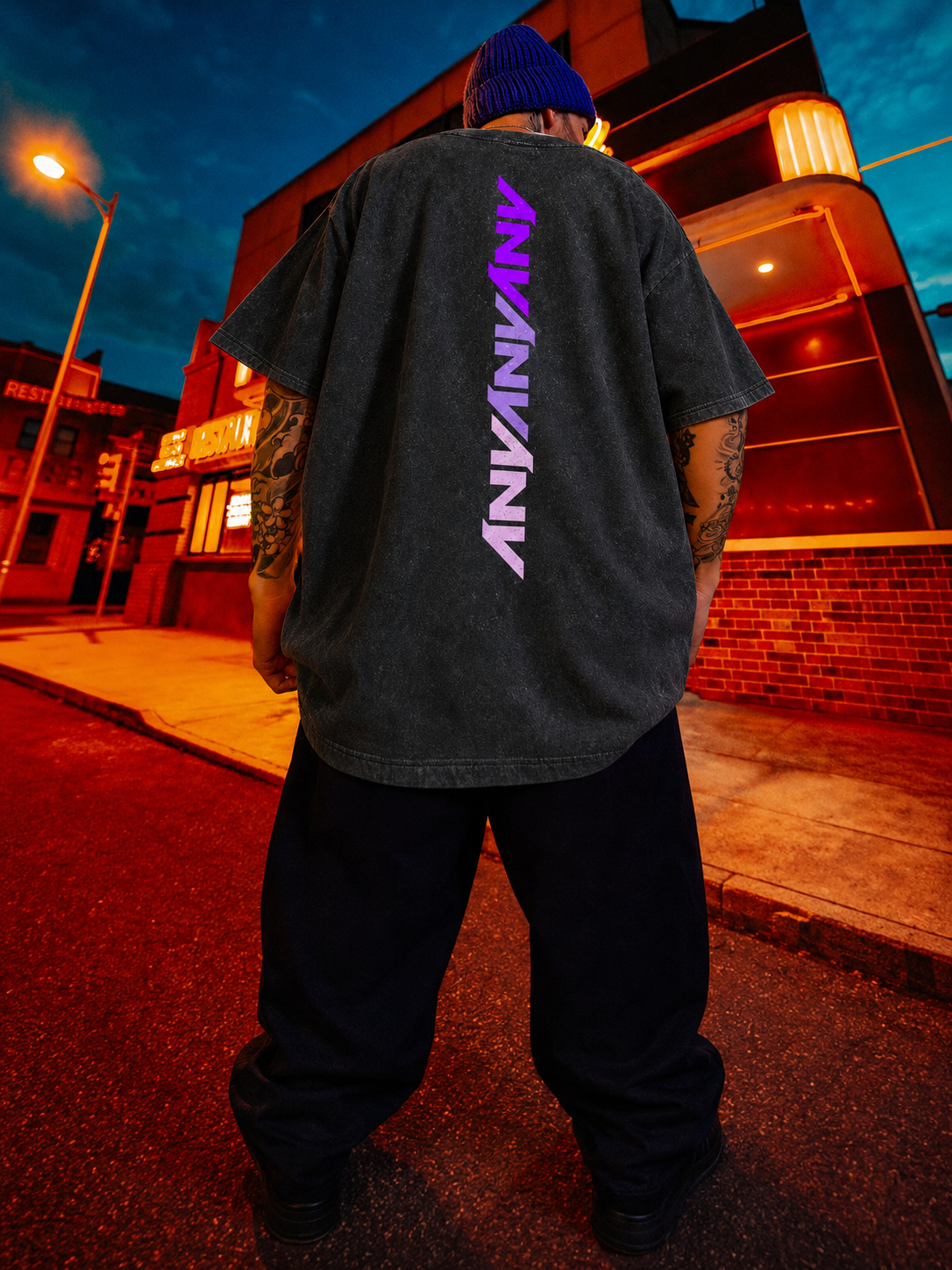 “Spectrum” Heavy Faded Stone Wash Tee (Black/Purple)