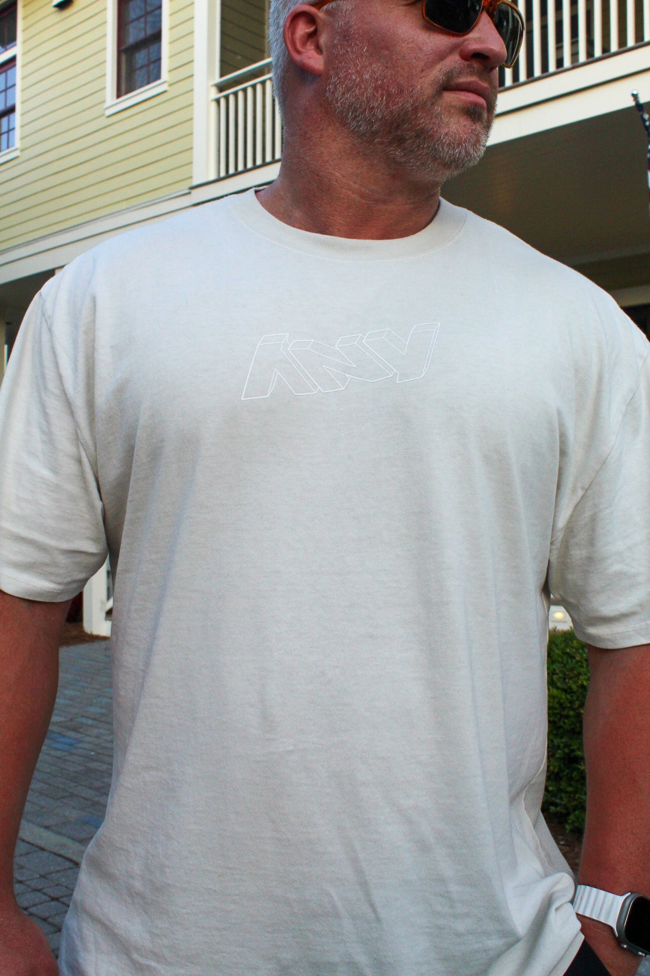 Men's "3D ANY Who Call" Heavy Faded Tee (Bone/Monochrome Logo)