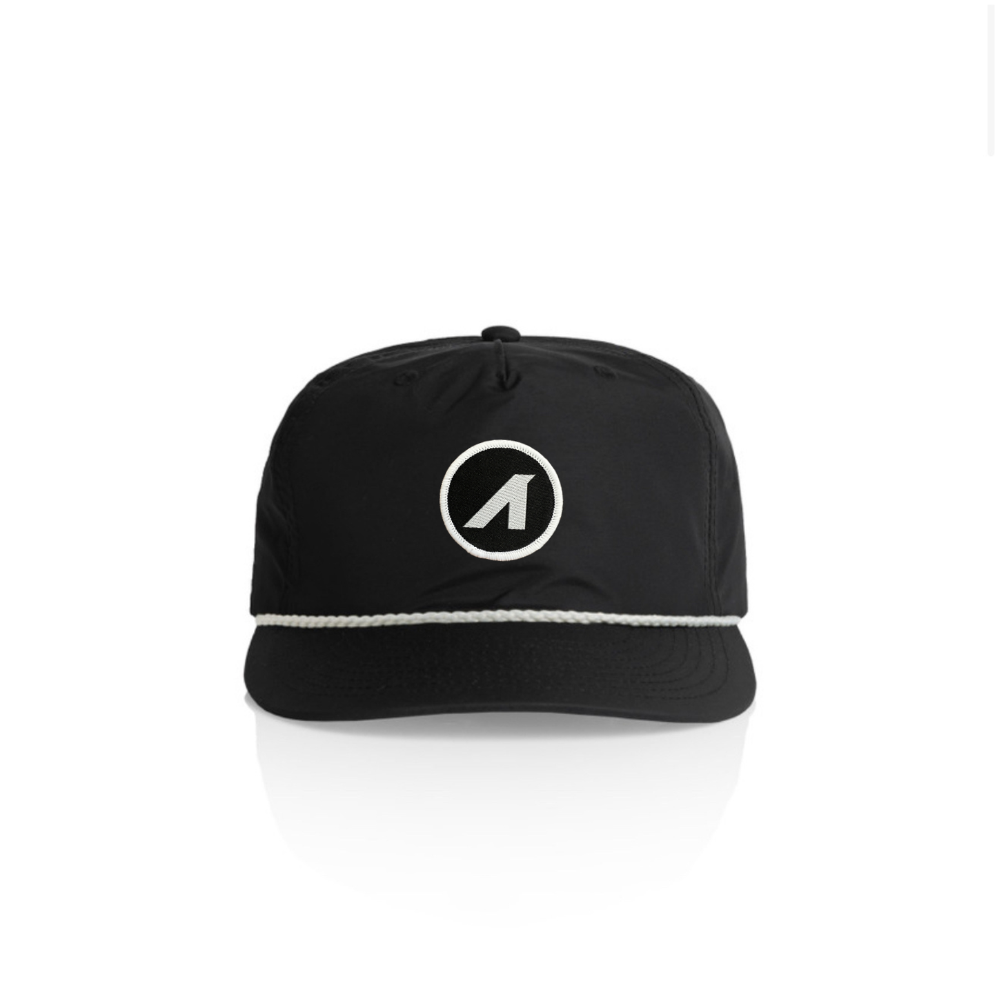 “A is for ANY” Patched Nylon Surf Rope Cap (Black/White)