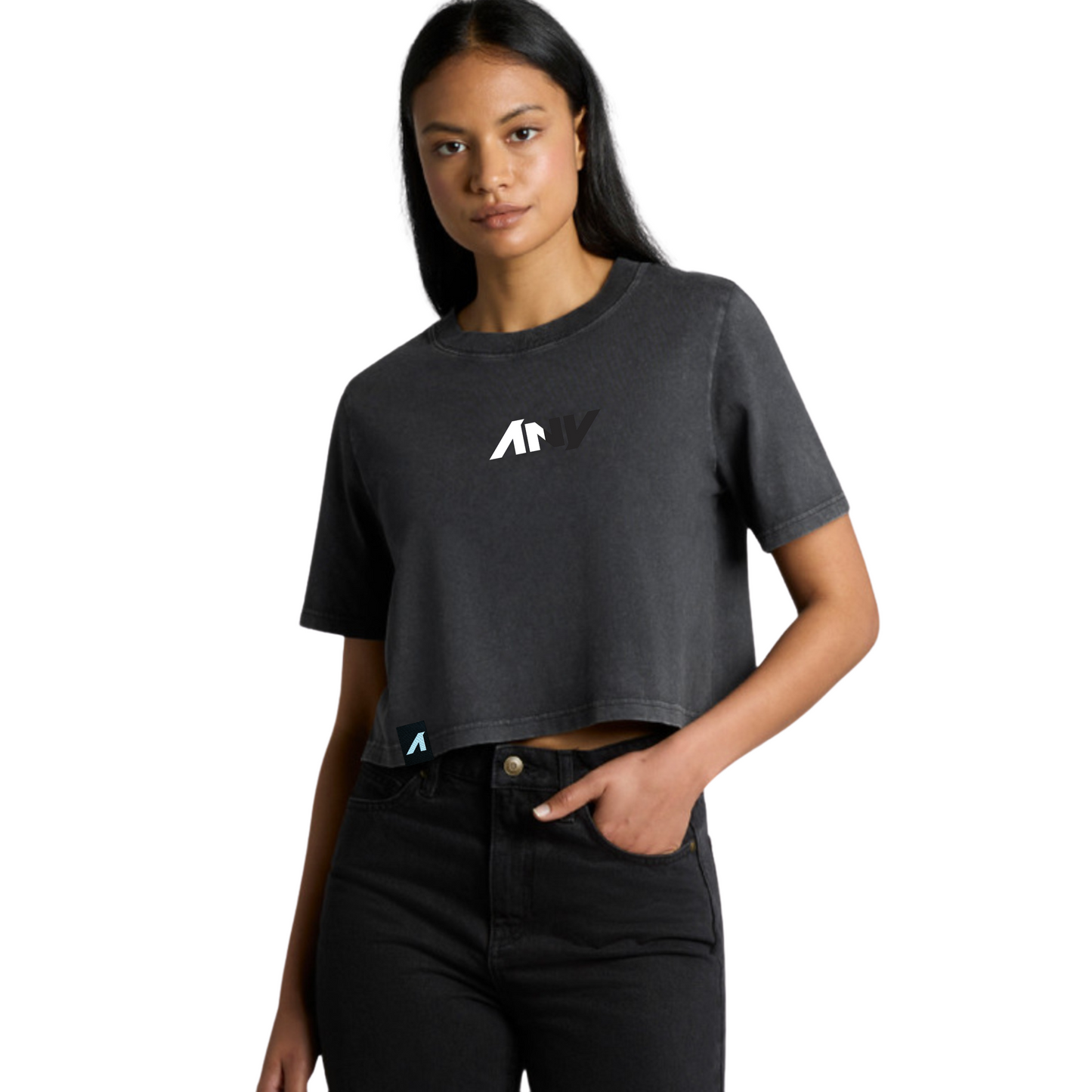 Wo’s “Spectrum” Stone Wash Heavy Crop (Black)