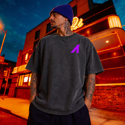 “Spectrum” Heavy Faded Stone Wash Tee (Black/Purple)