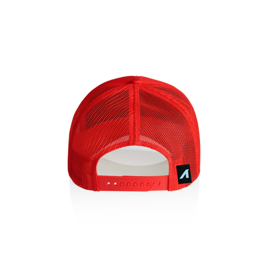 “Prism Heart” Patched Frame Foam Trucker (Fire Red)