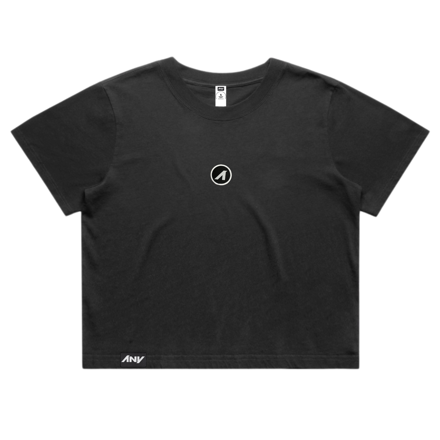 Wo's "A is for ANY" Patched Heavy Faded Crop Tee (Black)