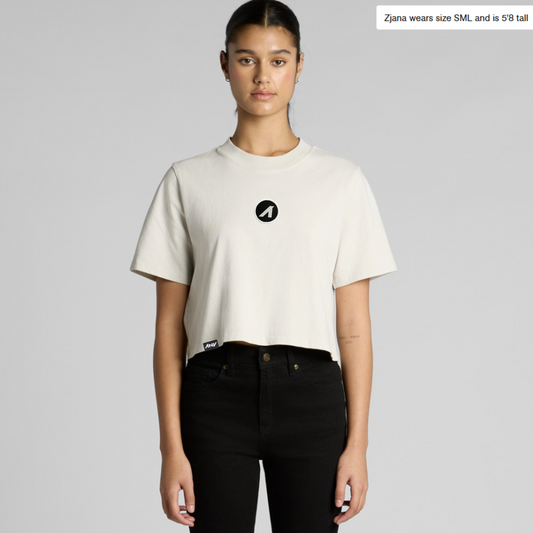 Wo's "A is for ANY" Patched Heavy Faded Crop Tee