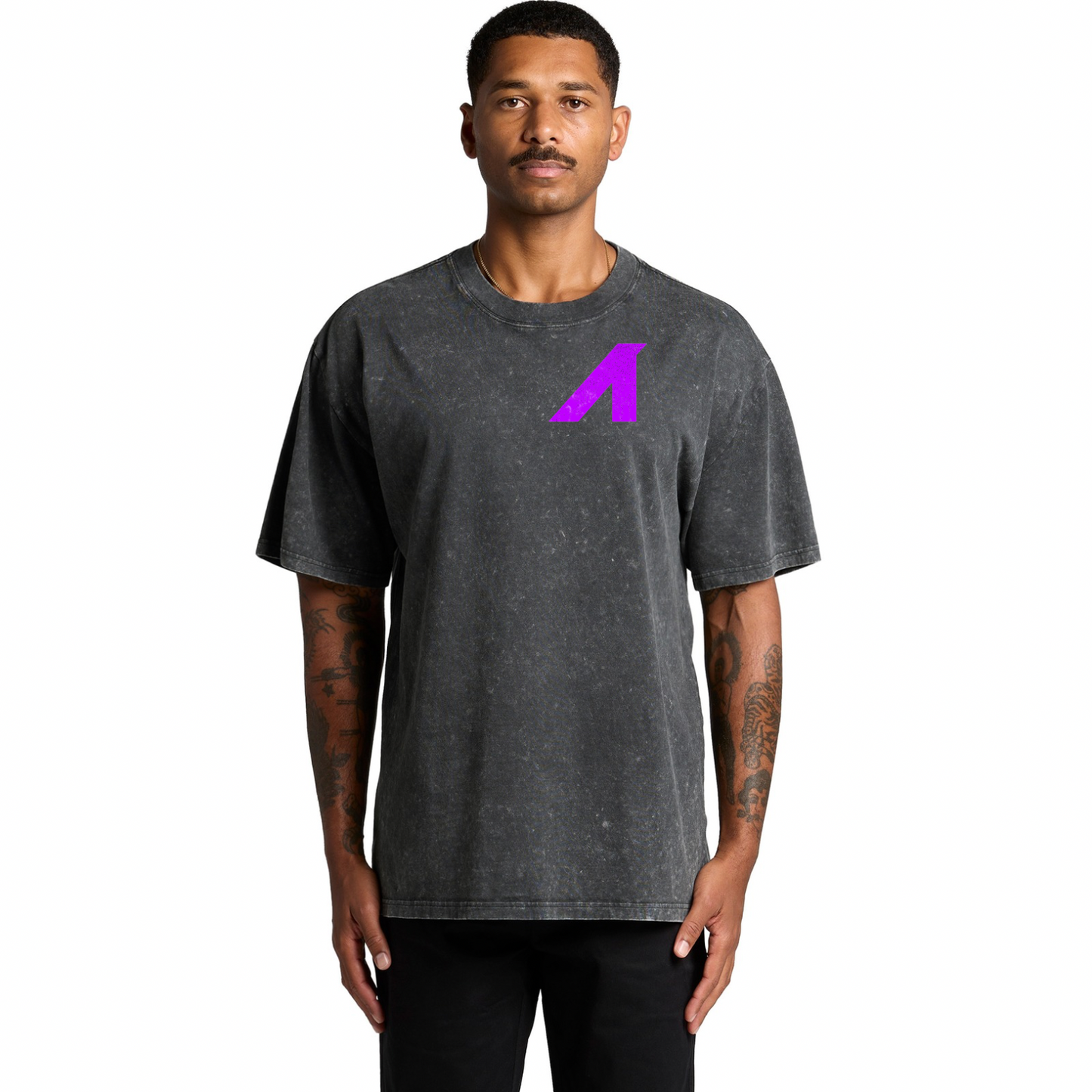 “Spectrum” Heavy Faded Stone Wash Tee (Black/Purple)