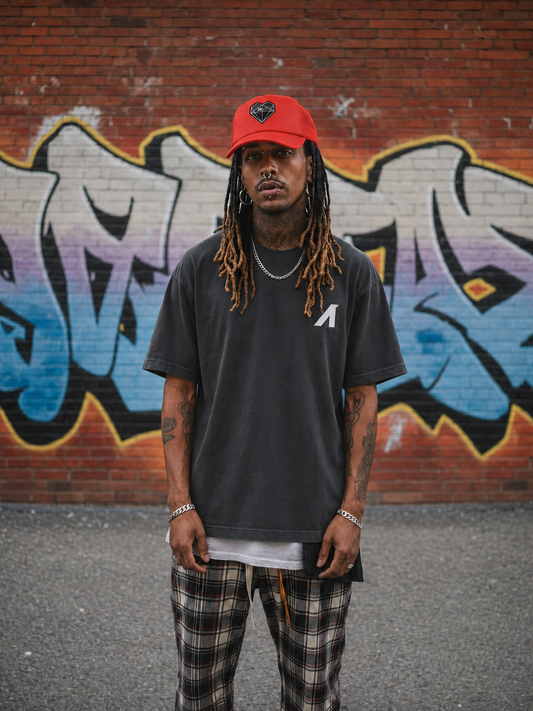 “Prism Heart” Patched Frame Foam Trucker (Fire Red)