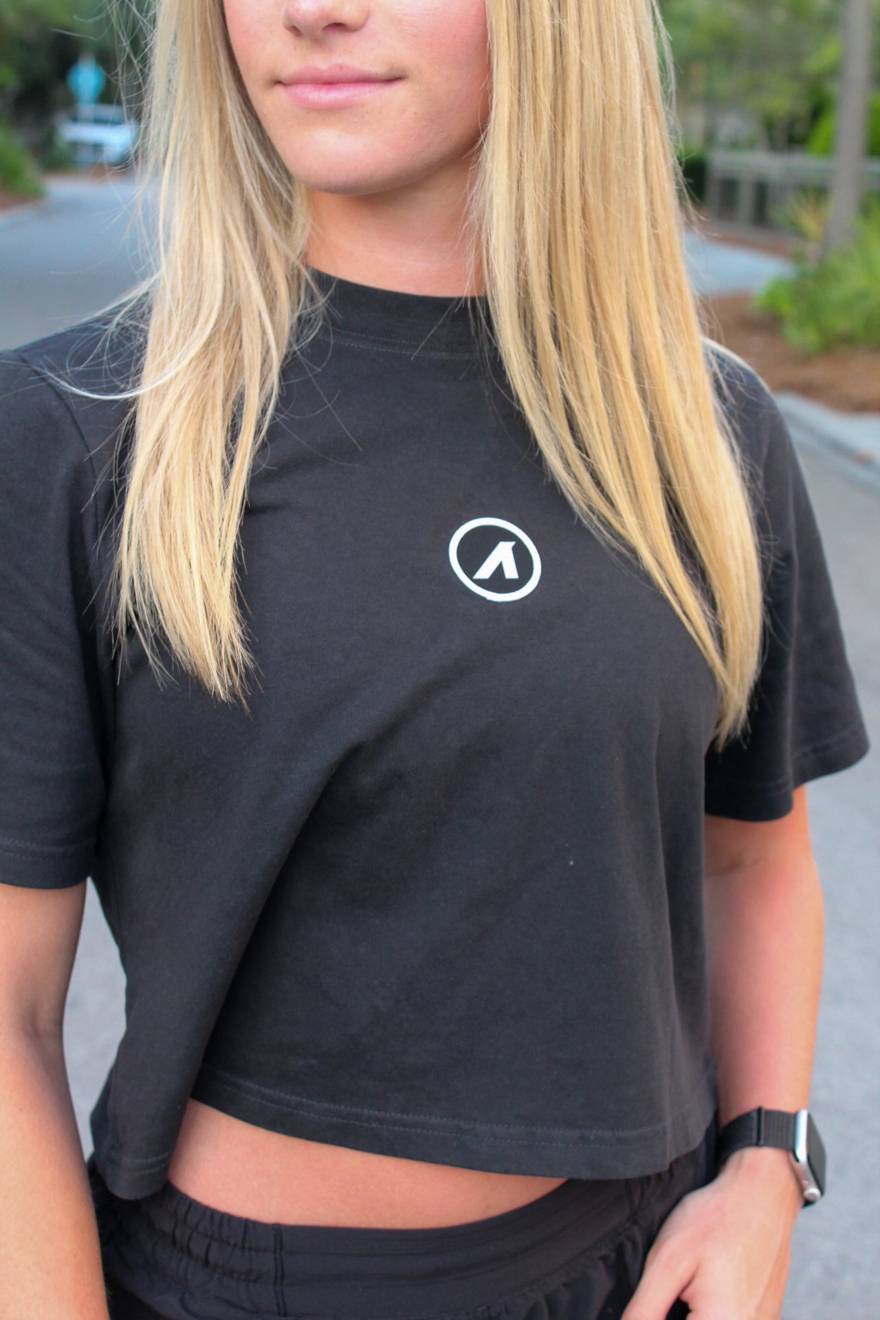 Wo's "A is for ANY" Patched Heavy Faded Crop Tee (Black)