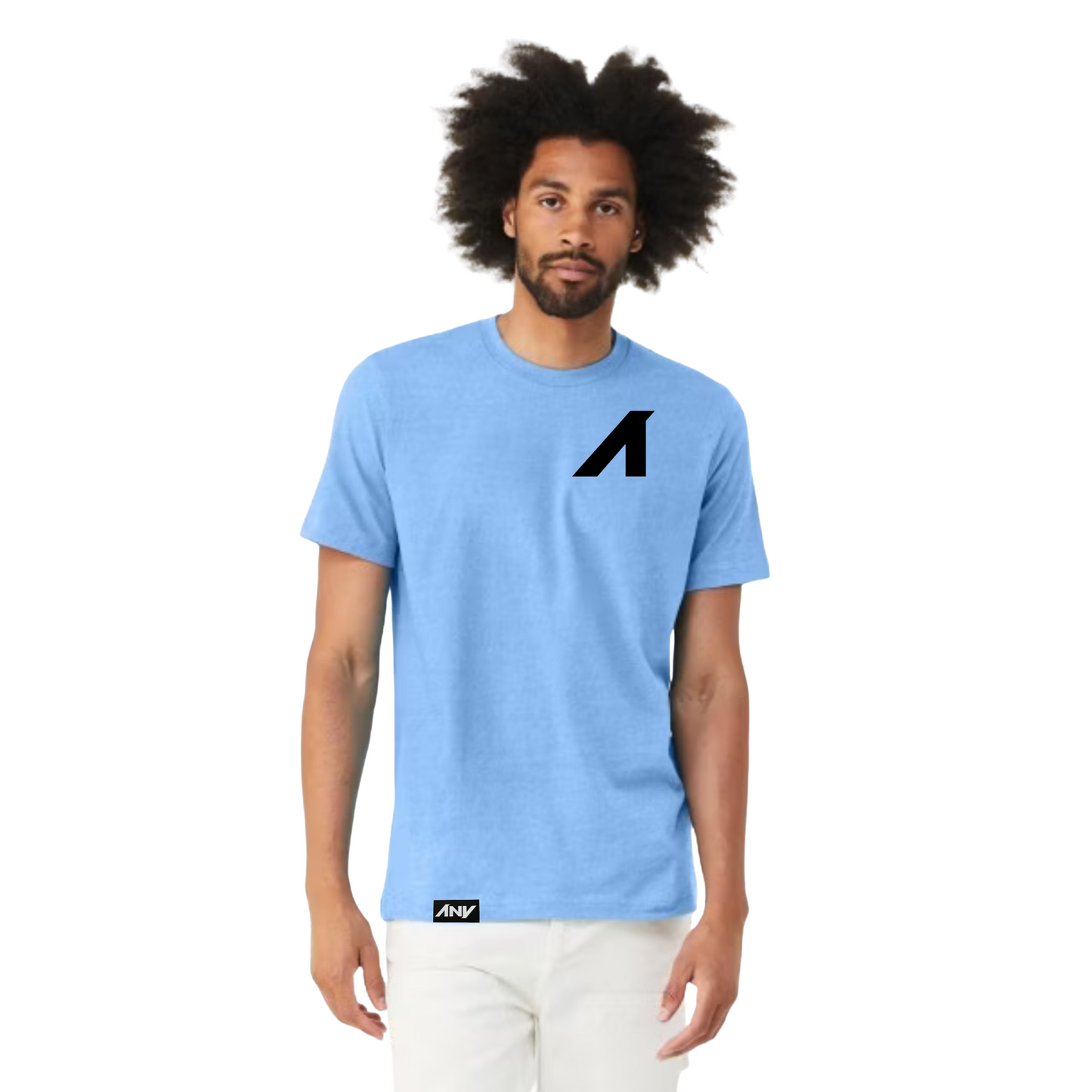"A is for ANY" Unisex CVC Heather Short Sleeve Tee (Carolina Blue)