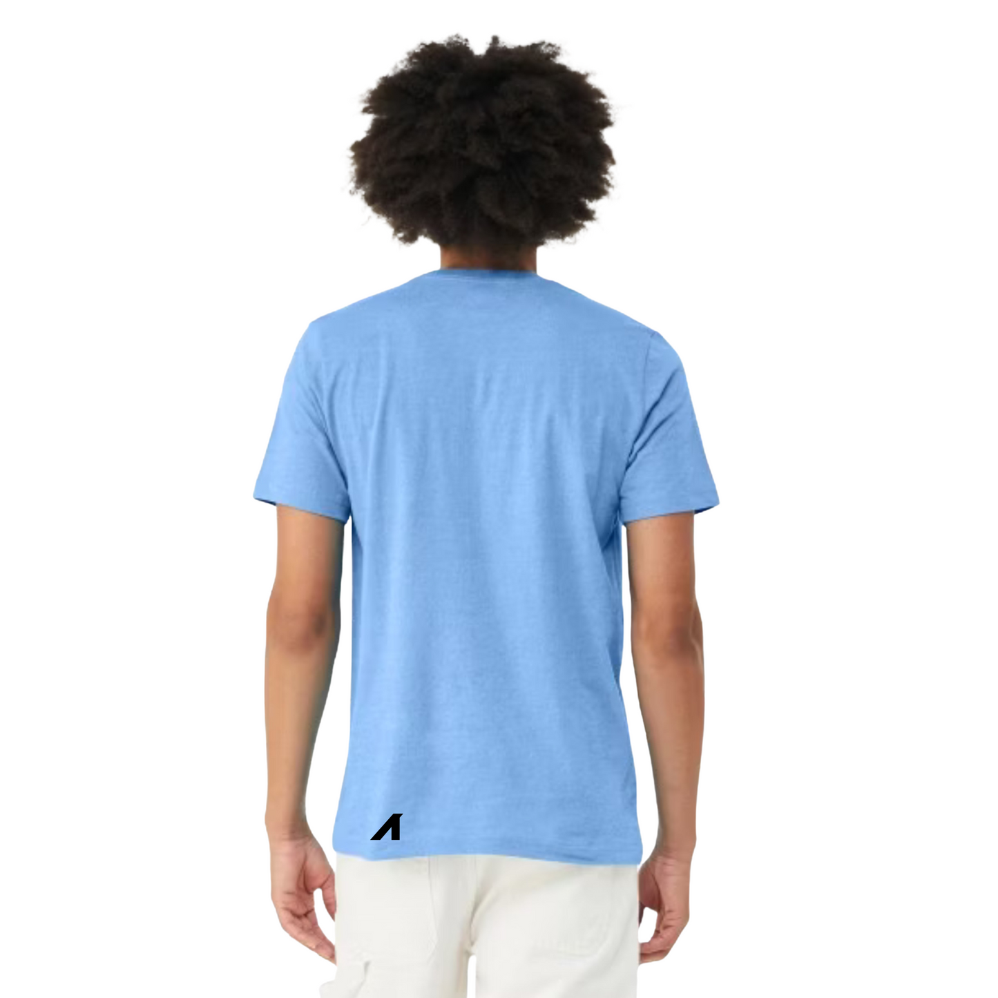 "A is for ANY" Unisex CVC Heather Short Sleeve Tee (Carolina Blue)