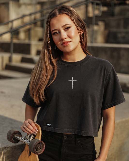 The Wo's "ANY Cross" Stone Wash Heavy Crop