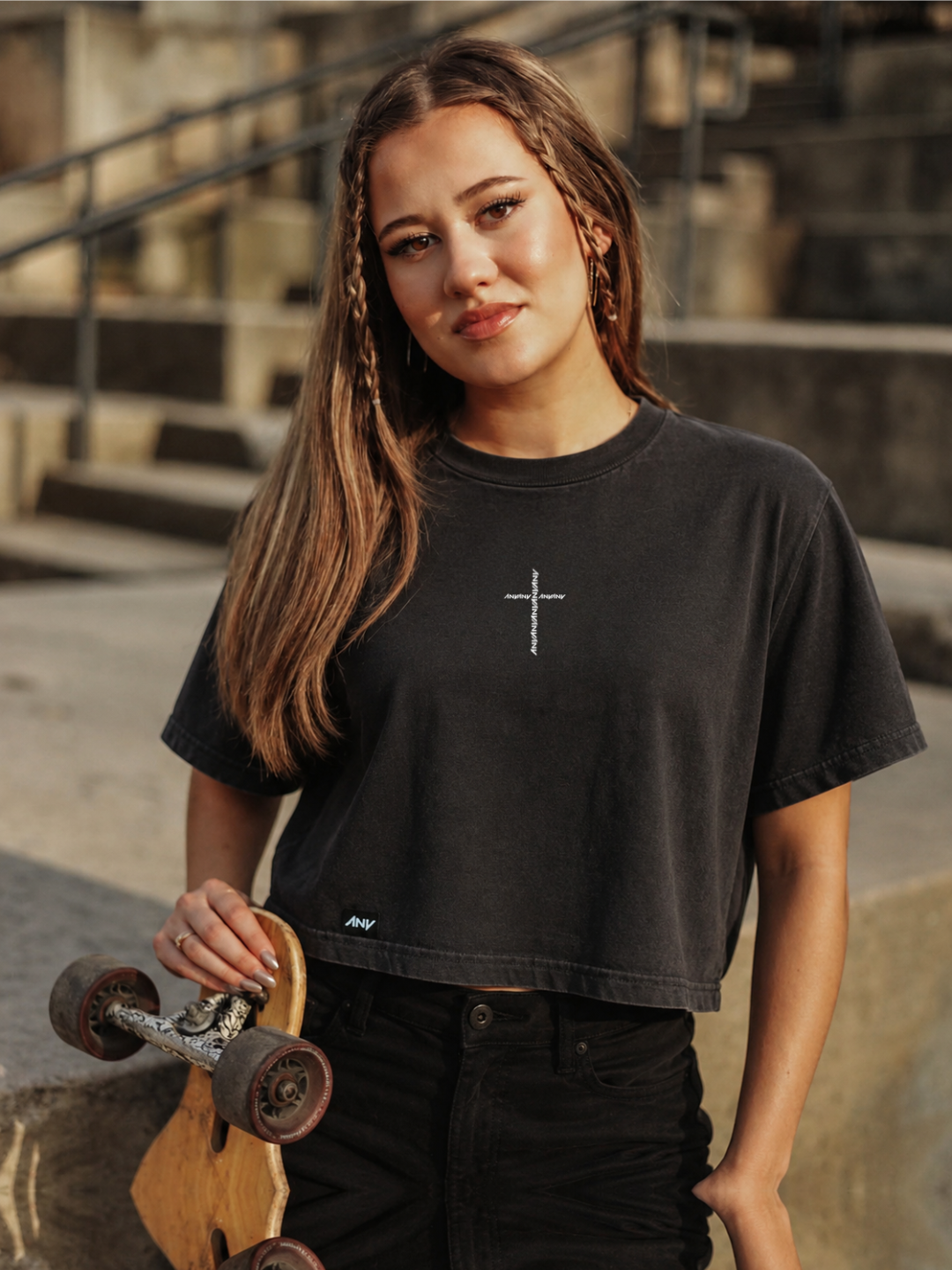 The Wo's "ANY Cross" Stone Wash Heavy Crop